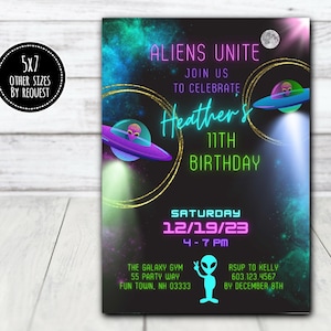 Alien Theme Birthday Party Invitation for Girl Printable Alien Invasion Birthday Invitation UFO and Alien Party Invite for Kids Alien Party