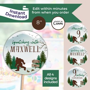 Editable Bigfoot Party Centerpiece Printable Sasquatch Birthday Table Decorations Instant Download Bigfoot Table Decor DIY Party Decoration