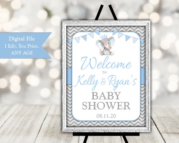 Welcome Sign for Baby Shower, Elephant Baby Shower Decorations Boy - EPM2 Il_570xn