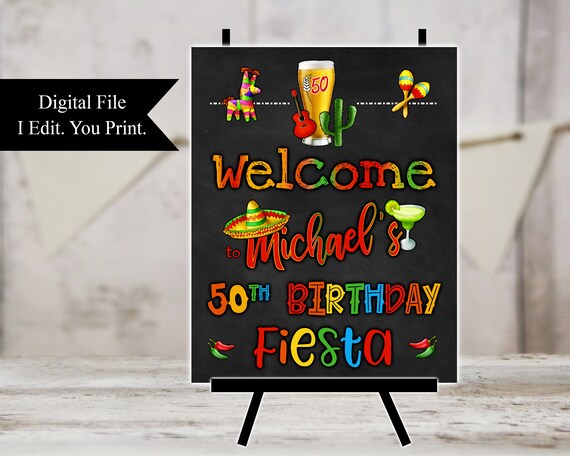 Welcome Sign for a Fiesta Birthday Party - Mexican Fiesta Decorations - Fiesta Welcome Sign - Personalized - Chalkboard Il_570xn