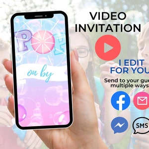 Bubbles Party Einladung Sommerparty Video Einladung Kids Pop on By Party einladen Animiertes Video einladen Blowing Bubbles Invite Digital mp4