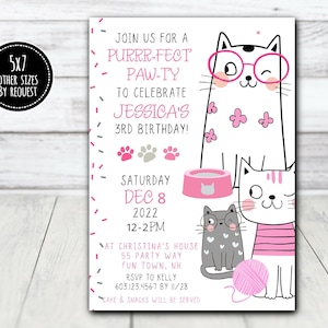 Cat Party Invitation Girl Birthday Party Invite Cat Invite Birthday Invitation Cat Birthday Invite Digital Invitation Printable Invitation