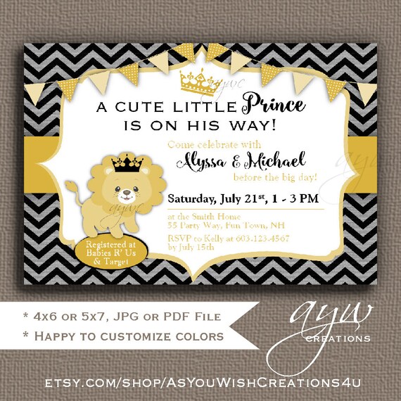 Royal Lion Baby Shower Invitation Boy King Lion Prince Printable