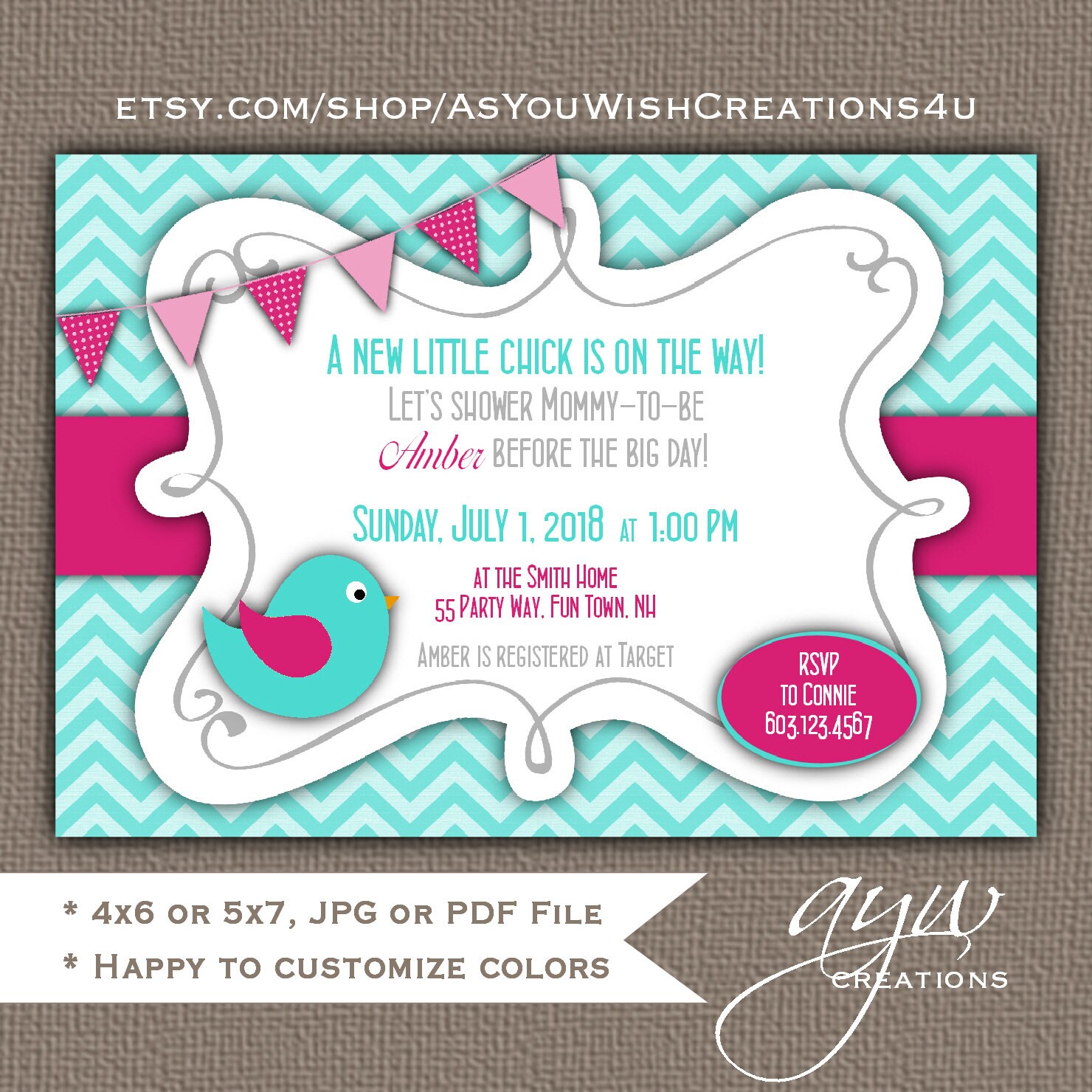 Bird Baby Shower Invitation Girl Printable Digital File Etsy