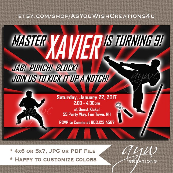 Items similar to Karate Birthday Invitation Karate Party Invitations ...