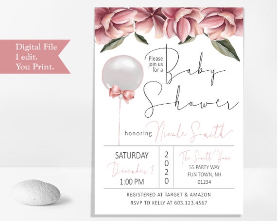 Download Balloons And Flowers Baby Shower Invitation For A Girl Ready To Pop Floral Watercolor Invite Elegant Printable Digital Invitation By Asyouwishcreations4u Catch My Party