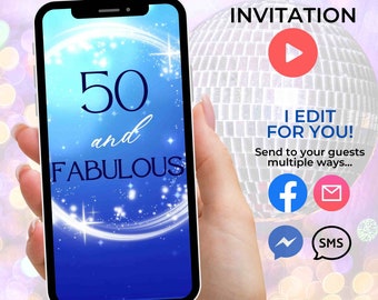 50th Birthday Video Invitation Woman 50 and Fabulous Video Invite Animated Birthday Invitation Elegant Birthday Party Invite Fifty Fabulous