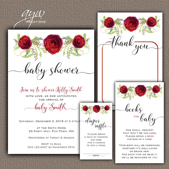 flowers baby shower invitation and matching decor package diaper