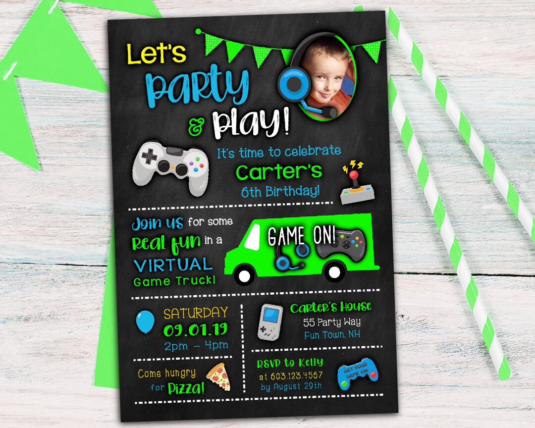 Video Game Invitation Boy Game Truck Invite Video Games Etsy