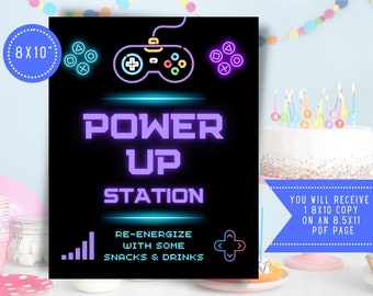 Snacks Sign for Video Game Party Food Table Sign, Video Game Party Sign, Party Food Sign, Birthday Party Sign, Power Up, Printable, VIDGLOW5