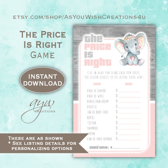 Price Is Right Baby Shower Game Elephant Baby Shower Decorations Price Is Right Baby Shower Game Elephant Baby Shower Decorations