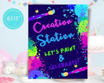 Art Birthday Party Sign, Creation Station Paint Party Sign, 8x10 Paint & Celebrate Tabletop Sign, Printable, Instant Download, PAINT1