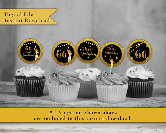 Cupcake Topper For Woman S 60th Birthday Party Printable Instant