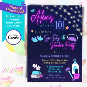 Bearbeitbare Spa-Geburtstagsfeier-Einladungsvorlage für Spa-Themenparty für Mädchen DIY-Spa-Party-Einladungsvorlage Bearbeitbare Einladung für Spa-Party