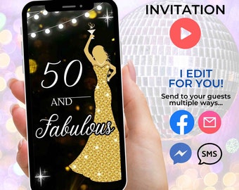 Womans 50 and Fabulous Video Invitation 50th Birthday Party Video Invite Animated Invitation Womans Birthday Personalized Invitation 40th