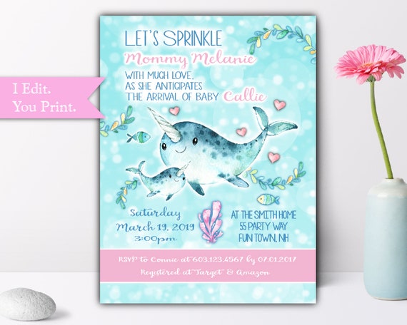 narwhal baby shower invitations