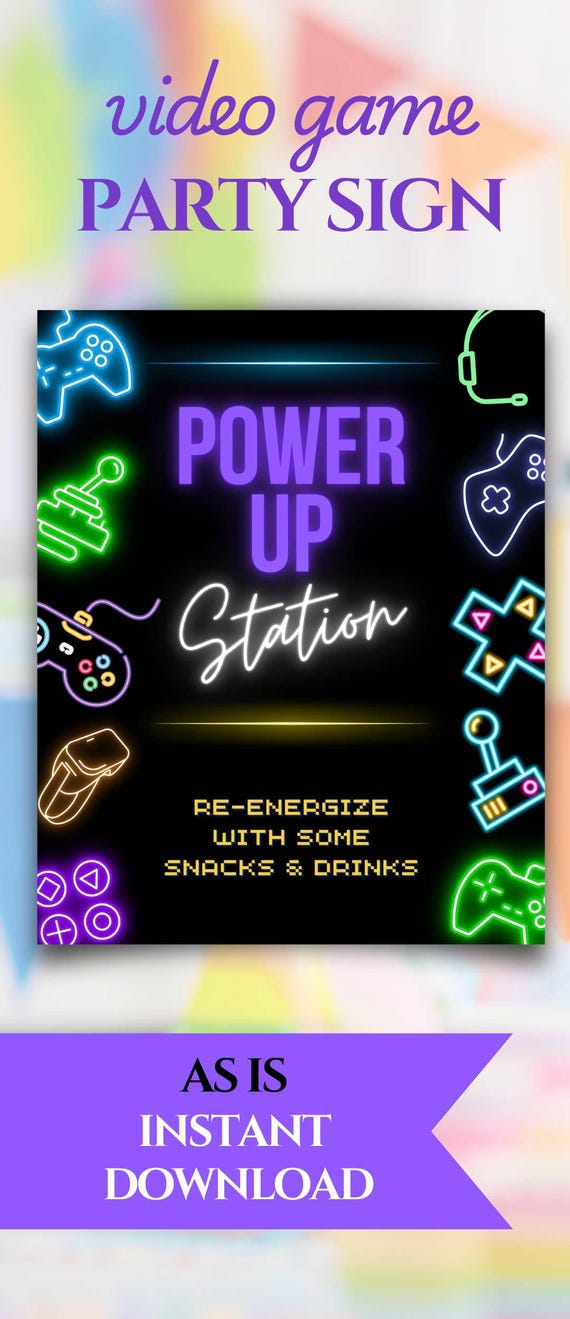 Video Game Party Snack Sign Printable Gaming Birthday Drink Table