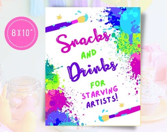 Art Birthday Party Food Sign - Paint Party Snacks and Drinks Sign - 8x10 - Art Party Tabletop Sign, Printable, Instant Download, PAINT3
