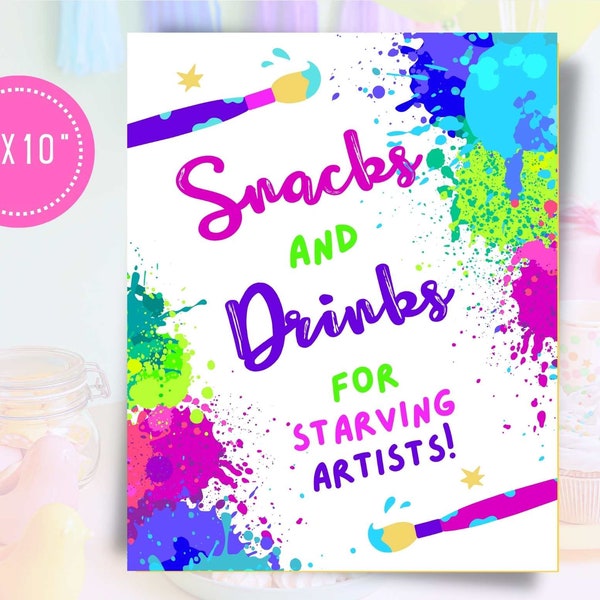 Art Birthday Party Food Sign - Paint Party Snacks and Drinks Sign - 8x10 - Art Party Tabletop Sign, Printable, Instant Download, PAINT3