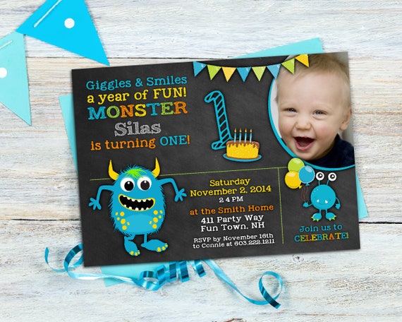 Monster Birthday Party Invitation - First Birthday Invitation - 1st Birthday Monster Invitations