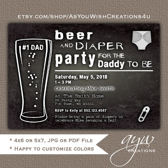 Man Shower Beer and Diapers Party - Printable Digital File - Personalized for You - Chalkboard Background Il_570xn