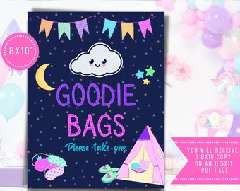 Goodie Bags Sign for Pajama Party - Tabletop Party Favor Sign for Slumber Party, Printable Gift Sign, Instant Download File, 8x10 - SLUMBER1