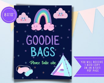 Goodie Bags Sign for Slumber Party - Tabletop Party Favor Sign for Pajama Party, Printable Gift Sign, Instant Download File, 8x10 - SLUMBER2