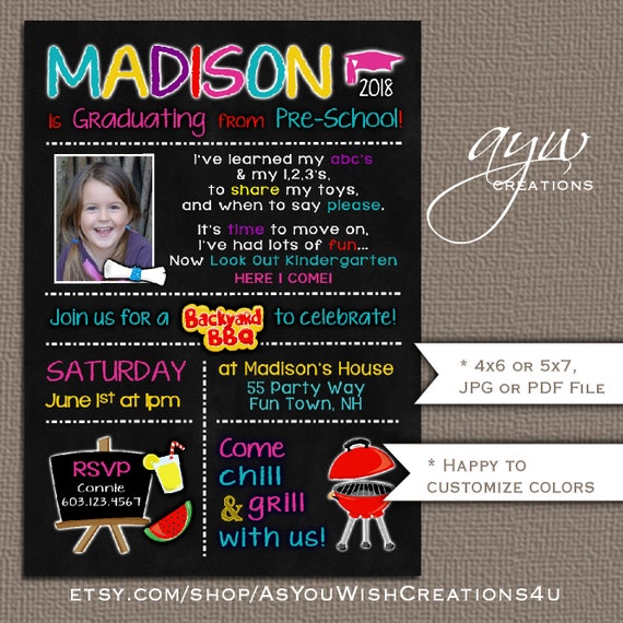 Preschool Graduation Party Invitation Girl Preschool BBQ | Etsy