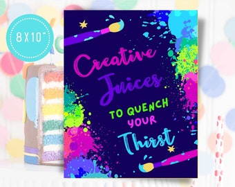 Art Birthday Party Drinks Sign - Painting Party Water Sign, Juice Sign - 8x10 - Paint Party Table Sign, Printable, Instant Download - PAINT1