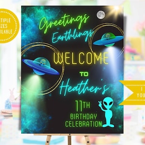 Printable Alien Birthday Party Welcome Sign for Alien Themed Party Door Sign for UFO Party Welcome Poster for UFO Themed Entrance Sign Boy