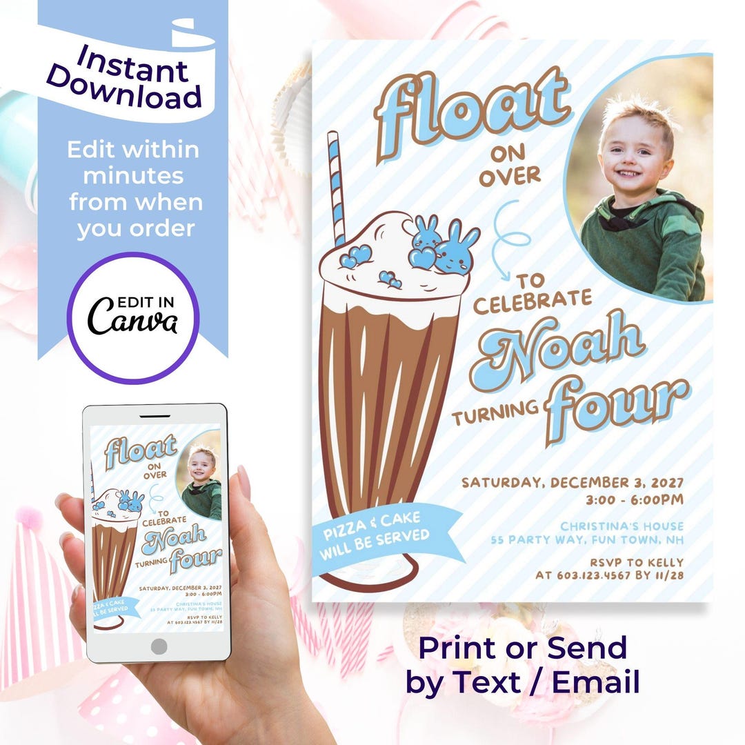 Ice Cream Float Birthday Invitation for Boy Editable Ice Cream Float ...