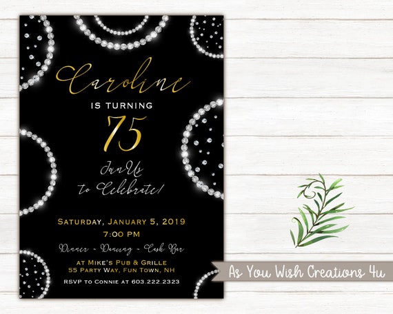 75th Birthday Party Invitation For A Woman Diamonds Bling
