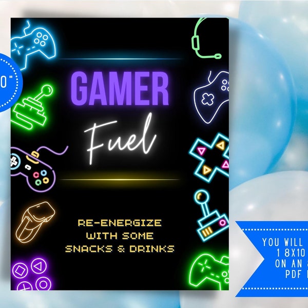 Food Table Sign for a Video Game Party Gamer Fuel Sign Video Game Party Sign Party Food Sign Birthday Party Sign Printable Sign VIDGLOW1