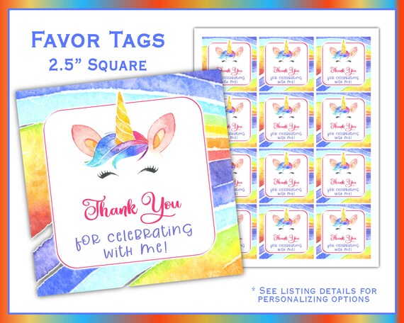 Unicorn Favor Tags for Party Favor - Printable Rainbow Floral Unicorn Favor Tags - Perfect for a Baby Shower, Birthday - UNICORN3 Il_570xn