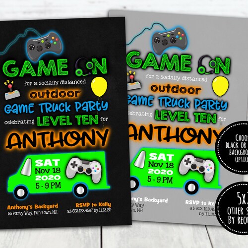 Game Truck Party Invitation Gaming Truck Invite Video Game Etsy