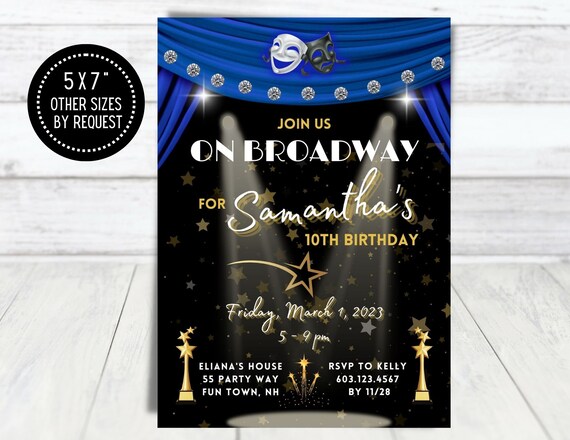 Theater Birthday Party Invitation - On Broadway Party Invite - Acting ...