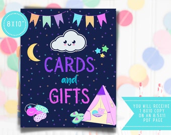 Slumber Party Cards and Gifts Sign for a Pajama Party - Tabletop Sign - Printable Cards Sign - Instant Download File - 8x10 - SLUMBER1