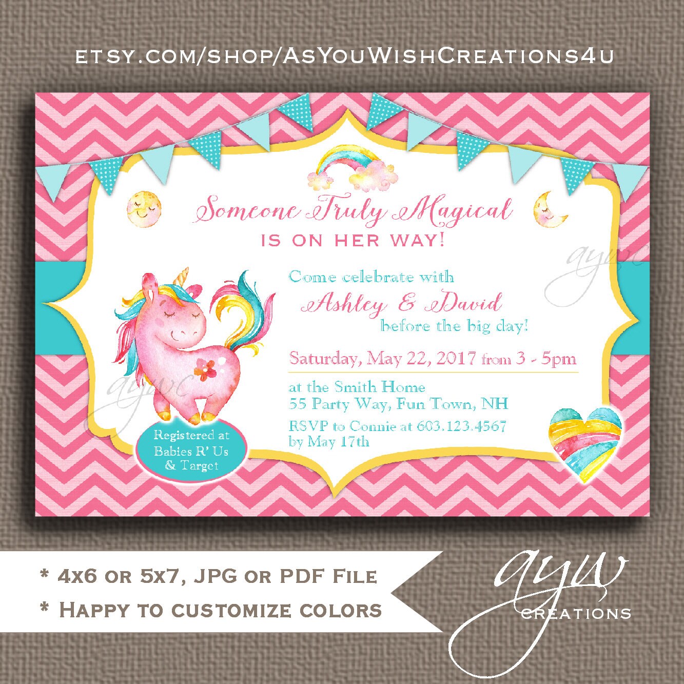 Unicorn Baby Shower Invitation Girl Printable Digital File Etsy