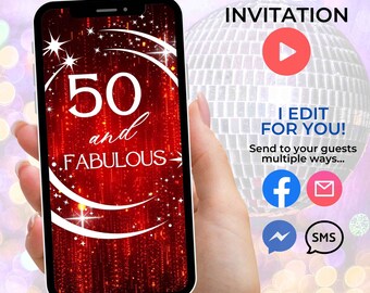 Video Invitation Woman 50 and Fabulous Birthday Party Video Invite Fifty and Fabulous Party Invite 50th Birthday Invite Woman Invitation