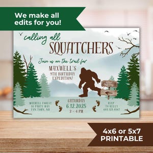 Sasquatch Birthday Party Invitation Printable Party Invite Sasquatch Party Printable Invite Bigfoot Invitation Custom Bigfoot Hunt Party