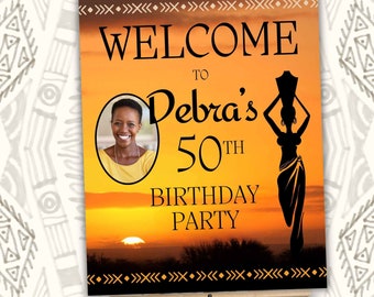 Welcome Sign for Woman's Birthday Party 50th Birthday African Theme Welcome Sign Party Sign Party Decorations Party Decor Woman Printable