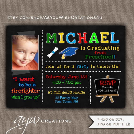Preschool Graduation Party Invitation Boy Girl Graduation Party Invite Preschool Graduation Invite Printable with Photo Primary Colors Il_570xn