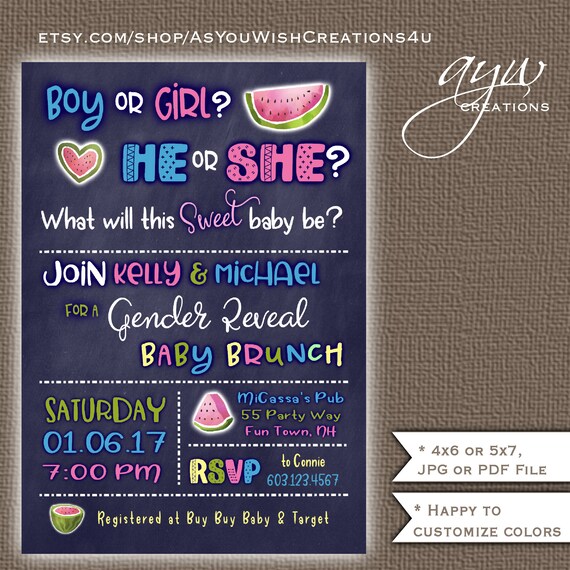 Watermelon Gender Reveal Baby Shower Invites Watermelon Baby Shower Watermelon Gender Reveal Baby Shower Invites Watermelon Baby Shower