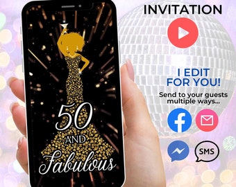 50th Birthday Party Invitation Video Invite Video Birthday Invitation Invite Women 50th Party Invite Animated Invitation Golden Birthday