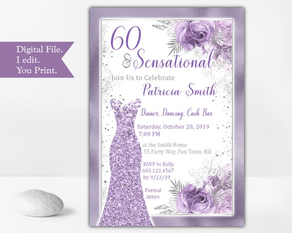 60th Birthday Party Invitation for a Woman in Lavender and | Etsy