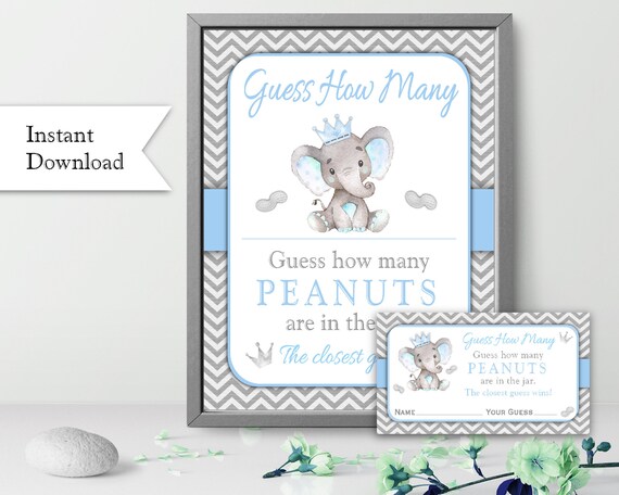 Guess How Many Peanuts Game, Elephant Baby Shower Decorations Boy - DOWNLOAD - Elephant Prince Printable Matching Baby Shower Game - EPM2 Il_570xn