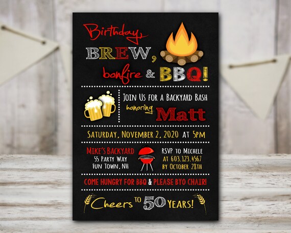 Invitation A La Fete Du 50e Anniversaire Du Feu De Joie Et Au Etsy Canada