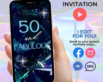 50 and Fabulous Birthday Party Invitation Video Invitation Animated Video Invite Diamonds 50th Birthday Invitation Woman Party Invite Woman