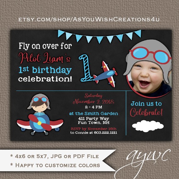 Airplane Birthday Party Invitation for the Little Pilot Celebrating His