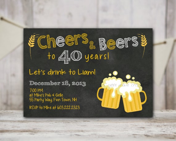 40th Birthday Party Invitation for Men's Birthday Party with Cheers and Beers Wording and Beer Mugs - Printable and Personalized for You Il_570xn